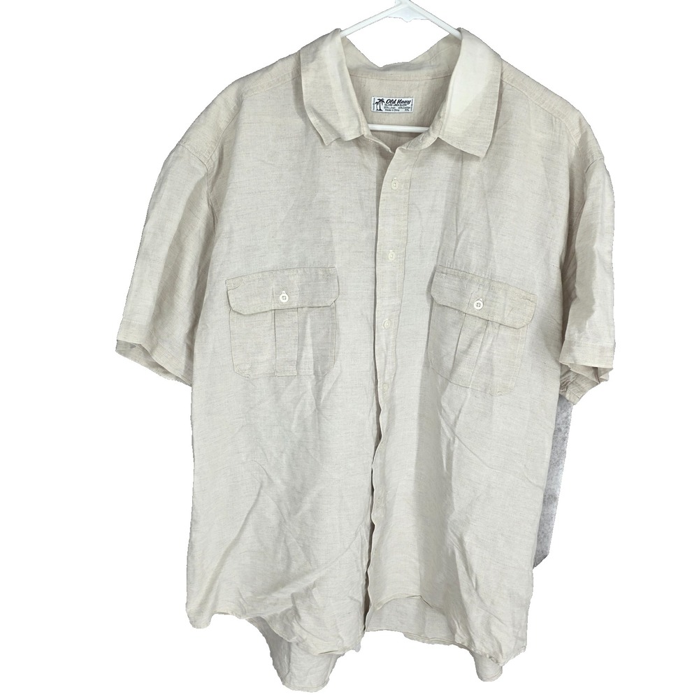 Old Navy Shirt Mens 2XL Beige Island Button Up Linen Blend Casual Outdoors Beach